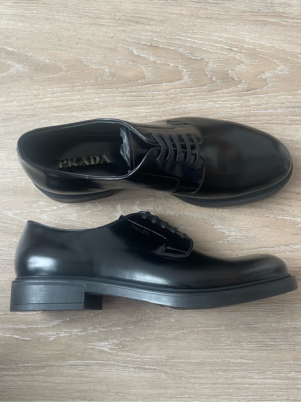 Prada Black Leather Derby Lace-Up Shoes